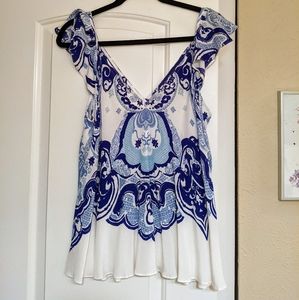 Anthropologie Maeve Blue/White Top - Size 10